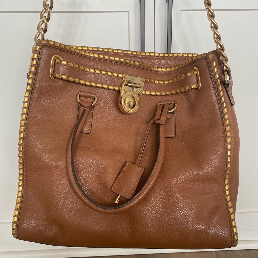 Michael Kors Large Leather Hamilton Tote Whipstitch Detailing with Lock …